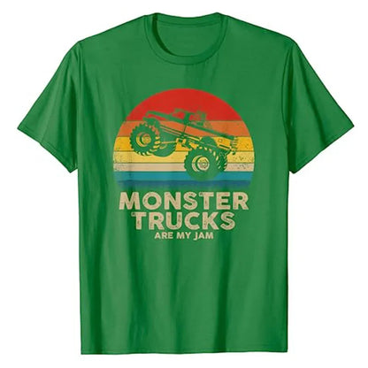 Monster Truck Are My Jam Vintage Tees Retro Sunset Cool Engines T-Shirt Monster Truck Car for Birthday Boy Sons Gifts Cute Tops