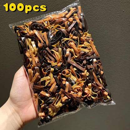 100pcs of Coffee Brown Elastic Hair Ties - Disposable High-Elasticity Ponytail Holders for Women And Girls.