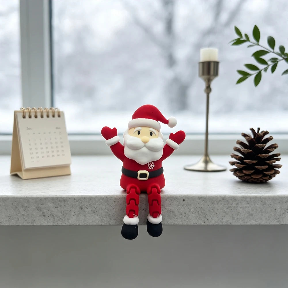 Santa Claus Figurine,Sitting Dangling Leg Design,Christmas Desktop Edge Ornament,Festive Tabletop Decor,Holiday Gift for Xmas Pa