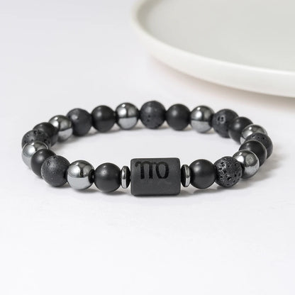 New Arrival 12 Zodiac Energy Bracelet Natural Volcanic Stone Black Retro Handmade Couple Beaded Jewelry