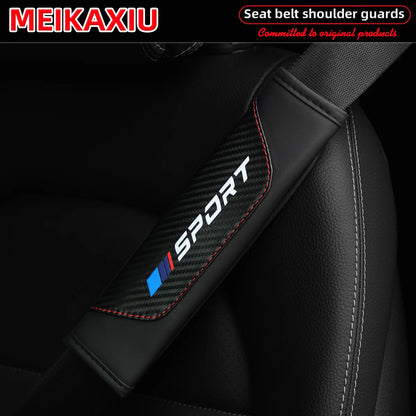 1/2PCS Women's PU Leather Carbon Fiber Sport Car Shoulder Guard Cover Seat Belt Decoration New Car Accessory