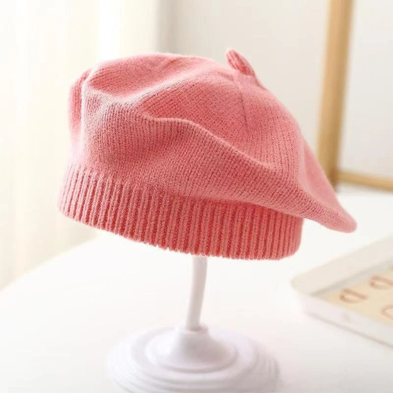 Beret Children's Stylish Hat Spring and Autumn Korean Version Boys and Girls Baby Candy Color Knitted Hat Cute Wool Painter Hat