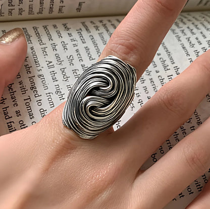 VENTFILLE 925 Sterling Silver Rings INS Fashion Hip Hop Vintage Couples Hollow Lines Punk Thai Silver Party Adjustable  Jewelry