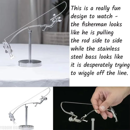 Handmade Kinetic Fishing Sculpture Metal Gift The Fisherman Balancing Sculpture Desk Statue for Fishman Lovers Crafts Figurines