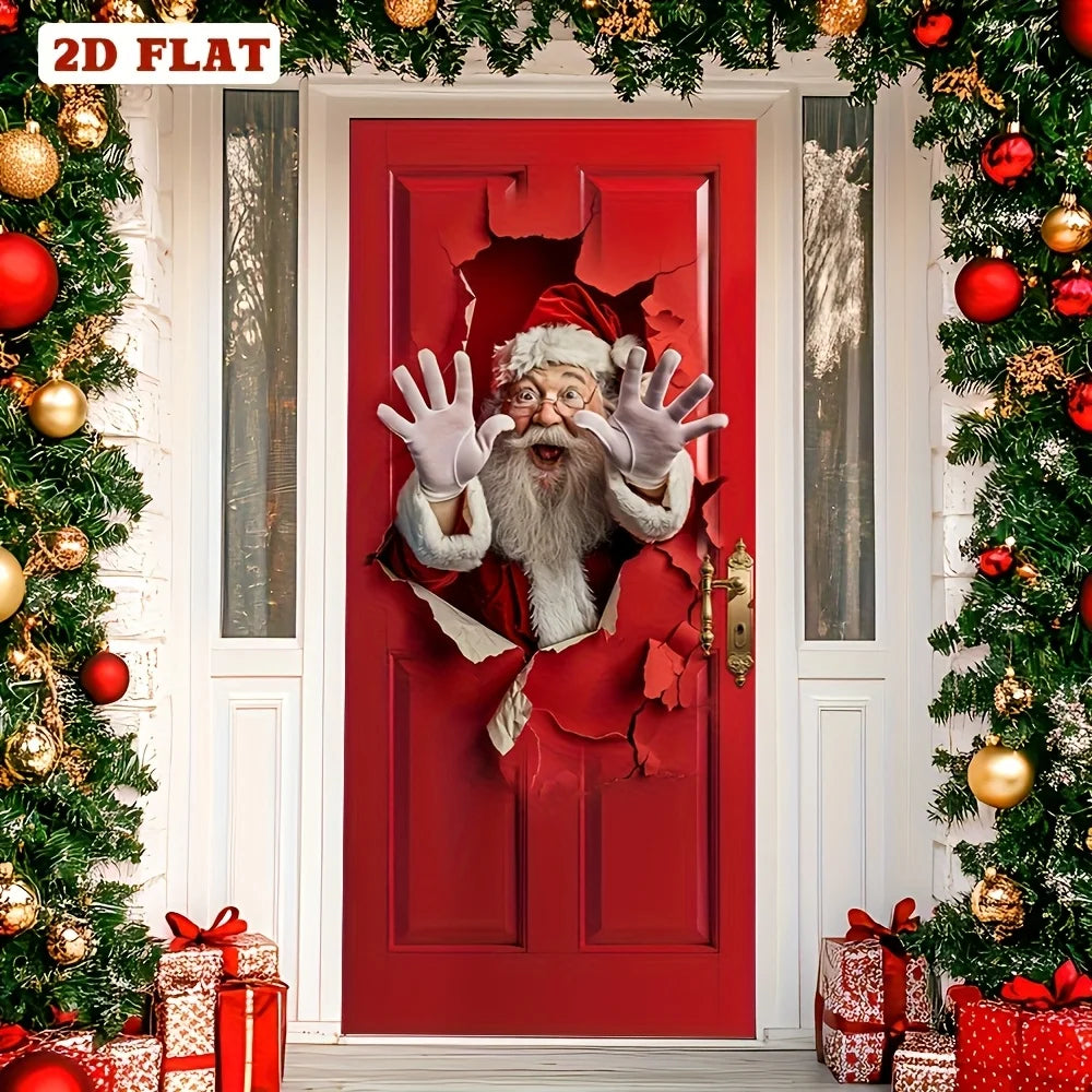 Christmas Theme 2D Background Polyester Banner Door Hanging Party Santa Claus Fun Designs Home Garden Christmas Party Decor Gift