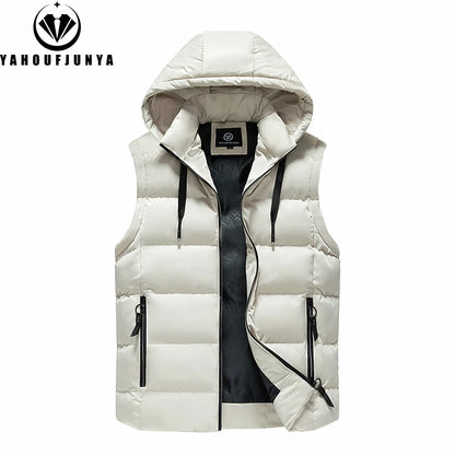 Men Autumn Sleeveless Outdoors Casual Solid Warm Vest Men Winter Detachable Hooded Fleece Pocket Zipper Fashion Vest Male Coat