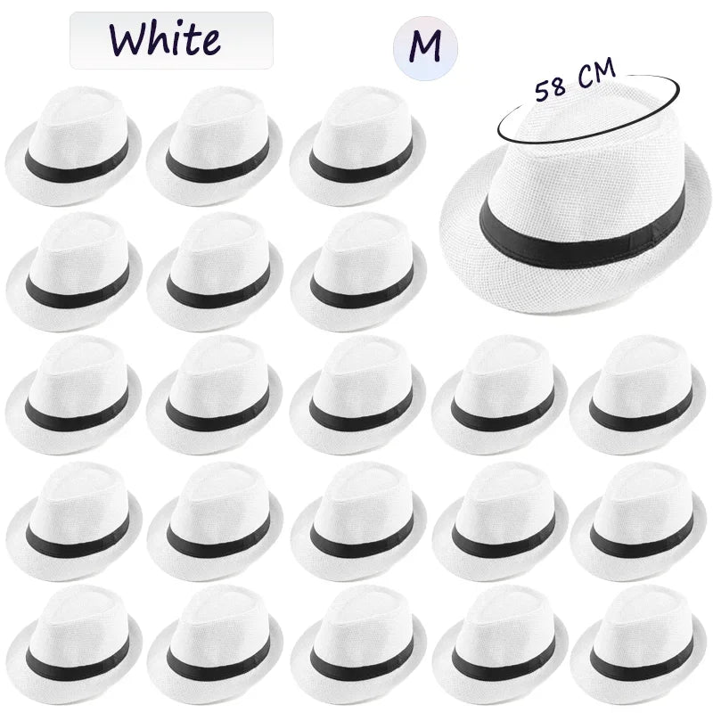 58/60cm Wedding Straw Fedora Hat for Men Women Trilby Hat Short Brim Panama Hat Beach Havana Party Favors Big Head Gentleman Cap