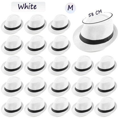 58/60cm Wedding Straw Fedora Hat for Men Women Trilby Hat Short Brim Panama Hat Beach Havana Party Favors Big Head Gentleman Cap