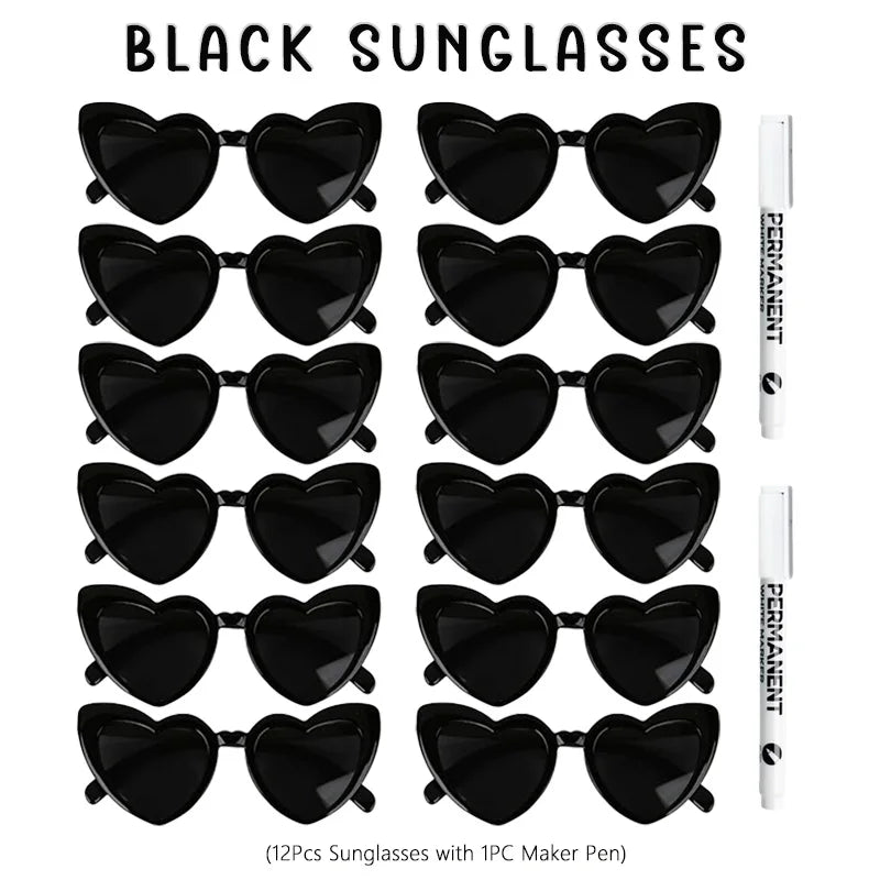 12-100Pcs Wedding Sunglasses for Guests Heart Shaped Sunglasses Bachelorette Party Glasses Bridal Shower Party Favors Photo Prop
