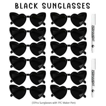 12-100Pcs Wedding Sunglasses for Guests Heart Shaped Sunglasses Bachelorette Party Glasses Bridal Shower Party Favors Photo Prop