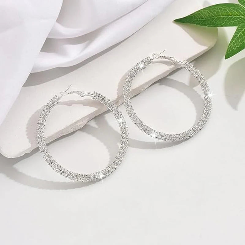 6cm Bling Rhinestone Big Hoop Earrings for Women Simple Cubic Zirconia  Pave Circle Huggie Earring Aesthetic Party Jewelry
