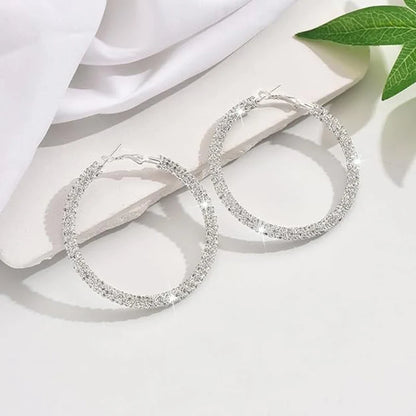 6cm Bling Rhinestone Big Hoop Earrings for Women Simple Cubic Zirconia  Pave Circle Huggie Earring Aesthetic Party Jewelry