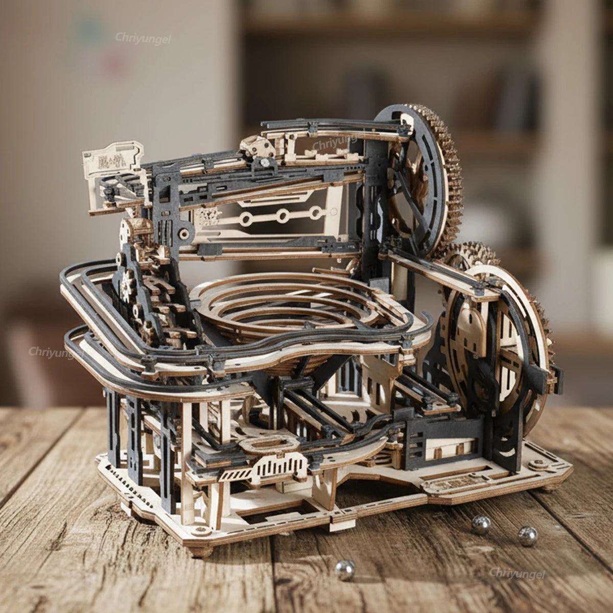 Chriyungel 3D Wooden Marble Run Puzzle DIY Building Model Kits Rolling Ball Track Brain Teaser Game Gift for Adults Teens