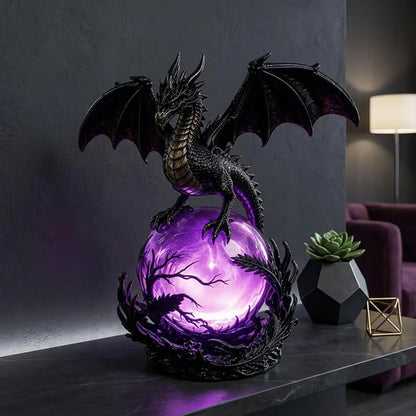 Gothic Dragon LED lamp showcasing a mystical orb with purple light, perfect for bedroom shelf or Halloween decoration.