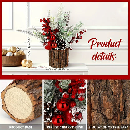 Charming Mini Christmas Tree with Red Berries & Pine Cones-Perfect for Tabletop,Fireplace Mantel Decor |Classic Holiday Ornament