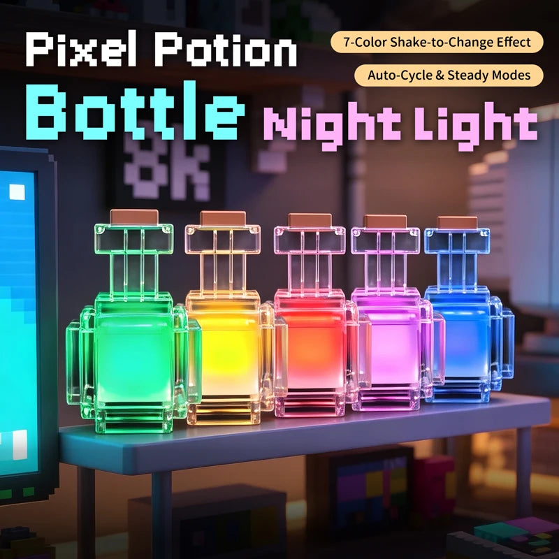 Rechargeable Night Light Mini 7 Color Liquid Medicine Bottle Pixel Wind Peripheral Design Game Toy Bedroom Decor Lamp Kids Gifts