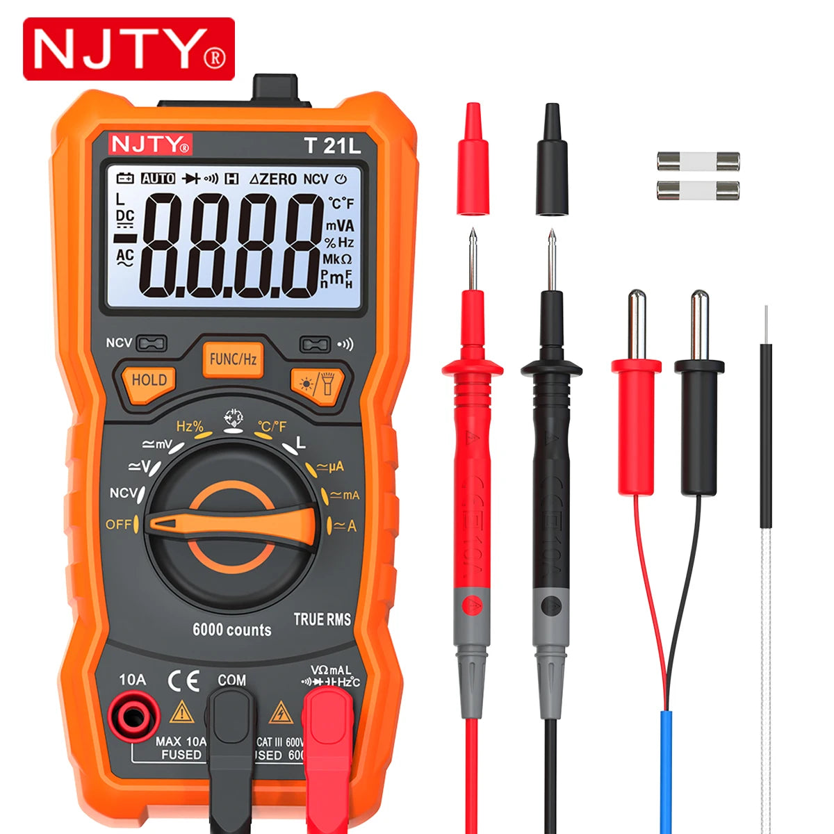NJTY T21 Professional True RMS Digital Multimeter 6000 Counts True-RMS Auto/ Manual Range AC/DC Voltage Anti-Burn Voltmeter