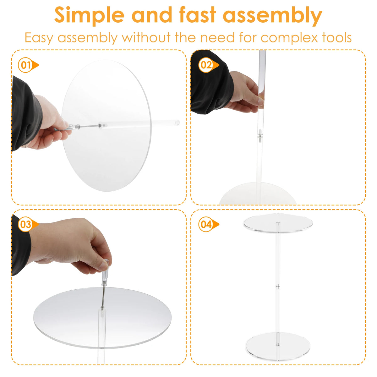 Acrylic Transparent Tea Table Drink Side Table Space Saving Small Round End Table Easy Assembly for Living Room Bedroom Office