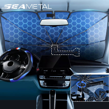 SEAMETAL Upgraded Windshield Sun Shade for Car Heat Insulation Sun Protection Cover UPF50+ UV Blocking Auto Sunshade Umbrella