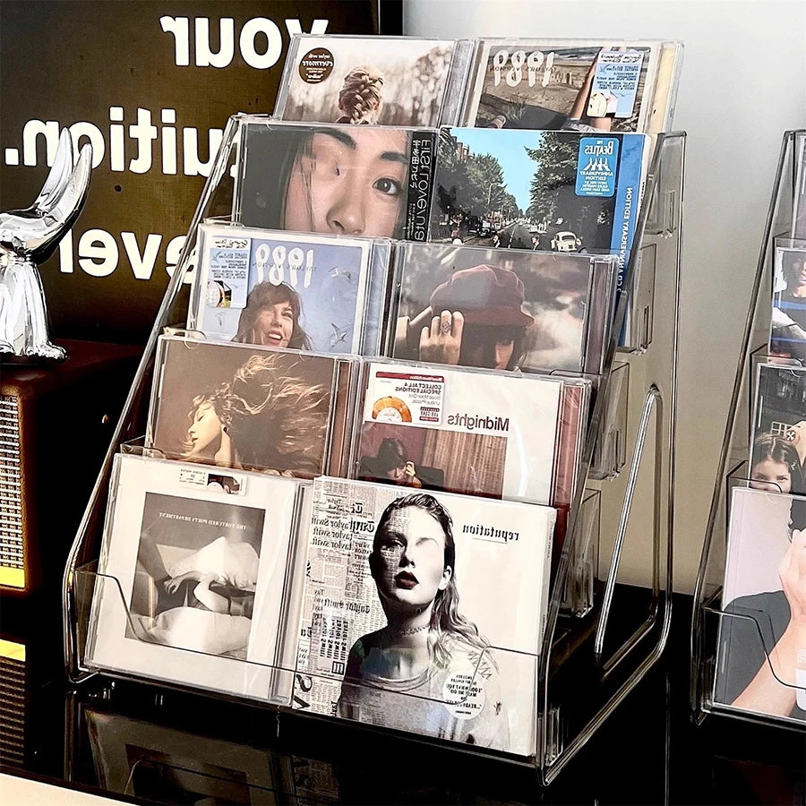 CD rack, album storage box, vinyl record, mini disc collection display rack, CD tape, transparent storage rack