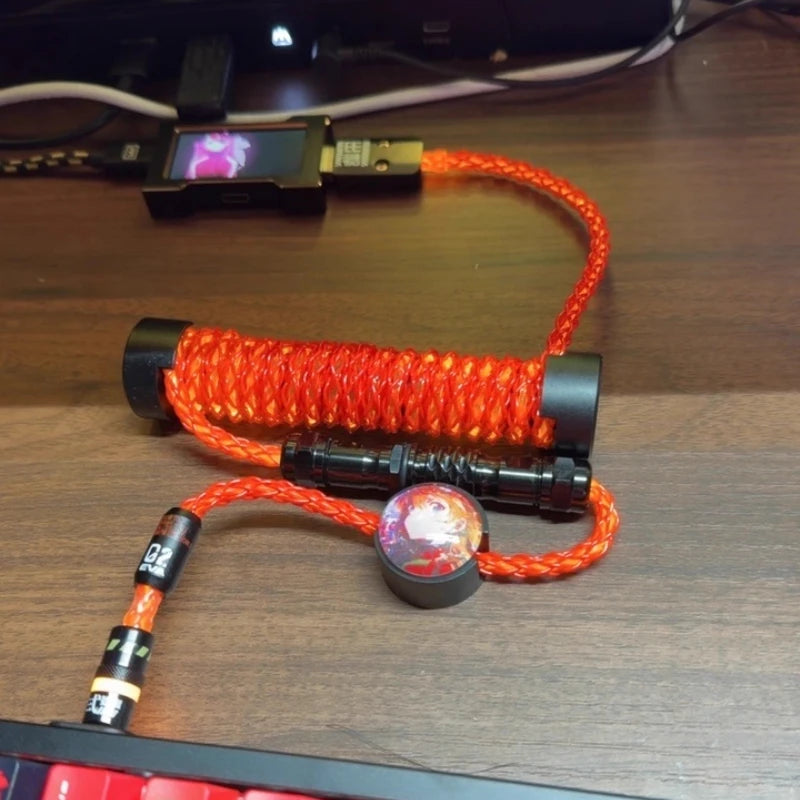 Red Orange Theme 8K RGB Aviation Cable with Counterweight Rod 1.5M Customized Magnetic Axis Keyboard Cable High End Data Cables