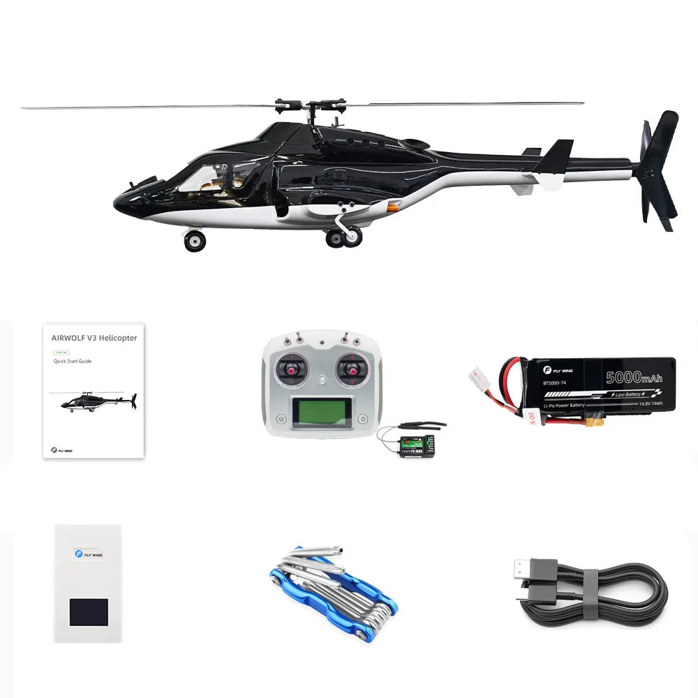 FLY WING Airwolf RC Helicopter Retractable landing gear LED light ACE Flight Control GPS 470 FLY WING Airwolf Scale Helicopter