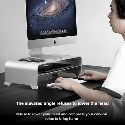 Aluminum Alloy Monitor Riser Stand Premium Ergonomic Desk Organizer Laptop Screen Holder with Storage Workstation Metal Base