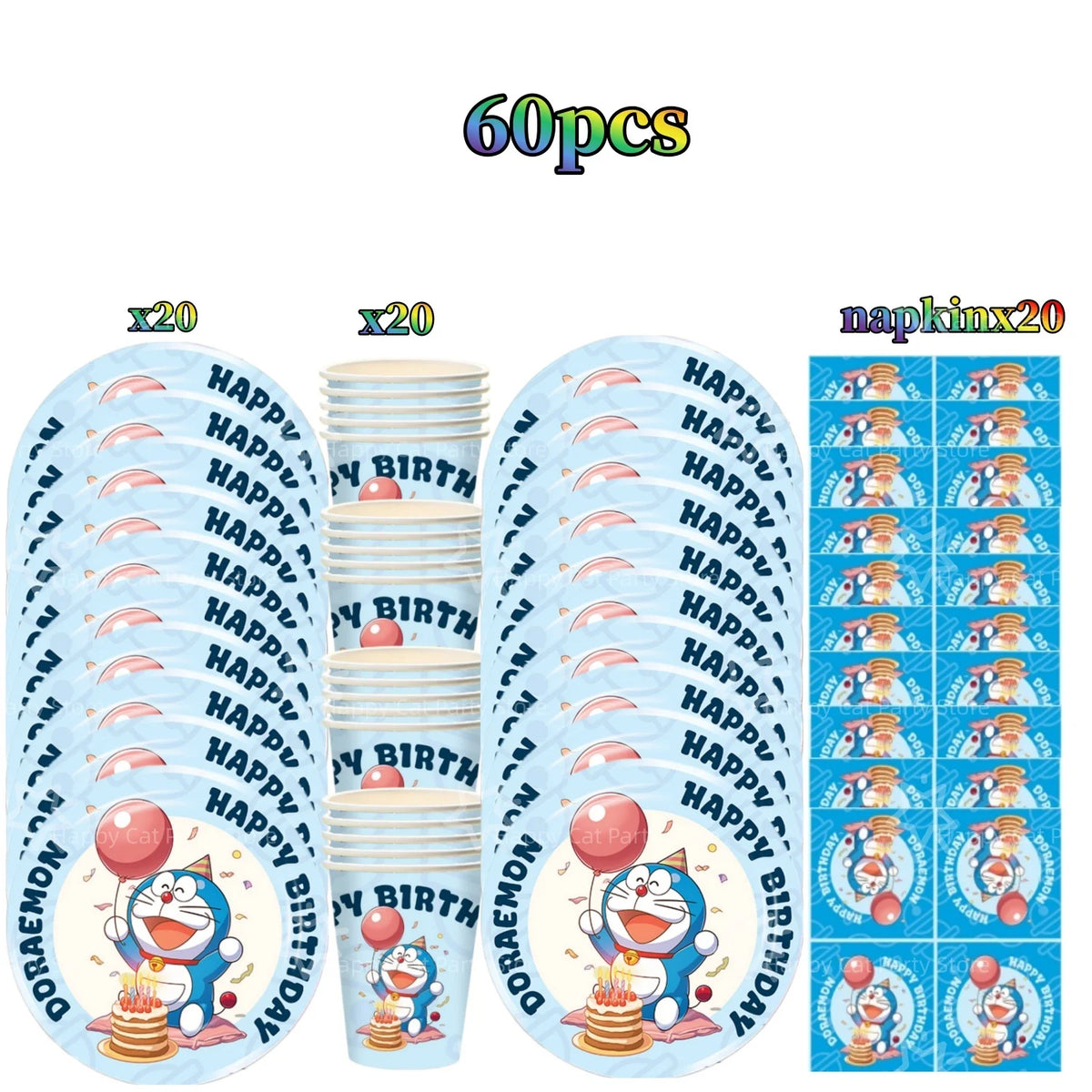 Cartoon Doraemoned Birthday Party Decoration Tableware Cup Plate Tablecloth Napkin Backdrop Cartoon Cat Party Favors Supplies