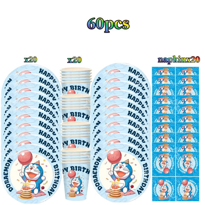 Cartoon Doraemoned Birthday Party Decoration Tableware Cup Plate Tablecloth Napkin Backdrop Cartoon Cat Party Favors Supplies