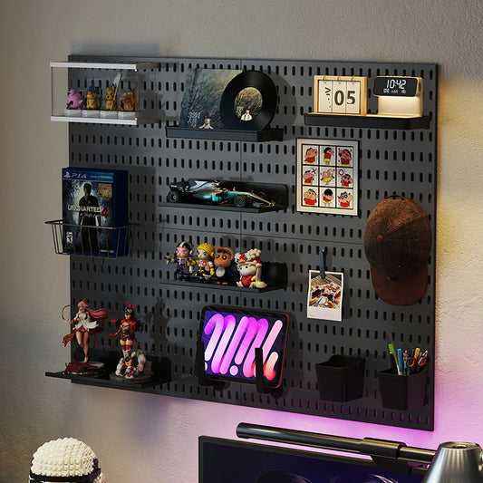 Wall-Mounted Drill-Free Gaming Room Plastic Pegboard – Suitable for Wall Storage & Decorative Display, Multi-Functional Rack