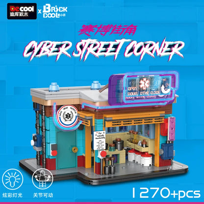 DECOOL Cyberpunk Street View Building Blocks Coffee Shop Sushi Restaurant With Led Strip Bricks Toys For Boys Birthday Gifts