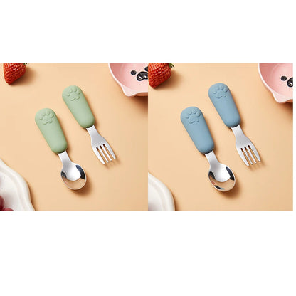 304 Stainless Steel Tableware Spoon Bears Paw Style Short Handled Fork Spoons, Learning to Eat, Small Auxiliary Training Spoons