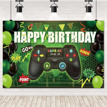 Game On Theme Video Gamer Kids Birthday Party Neon Green Gaming Next Level Up Background Baby Shower Decoration Supplies Props
