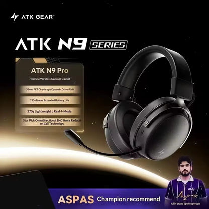 ATK N9 Game Headset Three Mode Wireless Headworn PS5  PC Gaming Headset Microphone Virtual 7.1 Surround Noise Reduction Headset