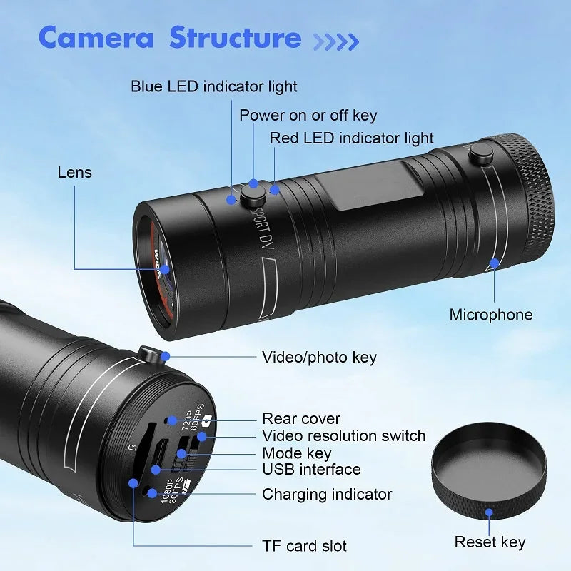 FHD 1080P Mini Camera Sport DV Action Sports Camera Flashlight Helmet Video Ideal For Bike Cycle Motorcycle Waterproof Camcorder