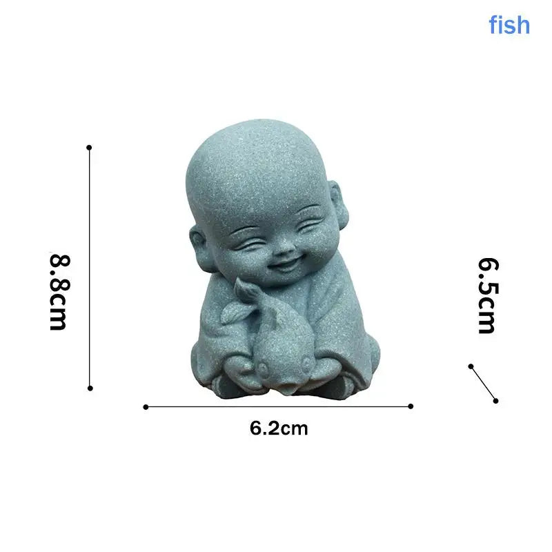 ♫Embracing Animal Monk Statue,Sandstone Finish Zen Baby Buddha Figurine,Mini Spiritual Decor for Home,Office & Garden