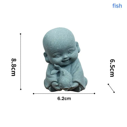 ♫Embracing Animal Monk Statue,Sandstone Finish Zen Baby Buddha Figurine,Mini Spiritual Decor for Home,Office & Garden