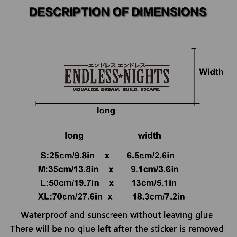 ENDLESS NIGHT JDM Car Window Decal Sticker Bumper Sticker, Windshield Banner, Body Modification Decorative Car Sticker