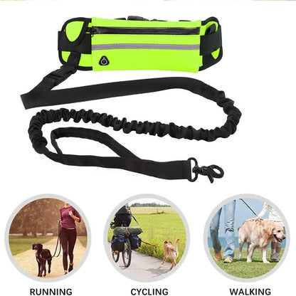 Dog Running Waist Leash Nylon Pet Leash with Waist Bag Retractable Elastic Belt Dog Traction Rope Reflective Belt Buckle