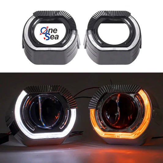 Headlight Decoration Accessories 2.5 Inch 3 Inch Integrated Shroud Cover LED Angel Eyes for Projector Lens Car Headlight Shrouds