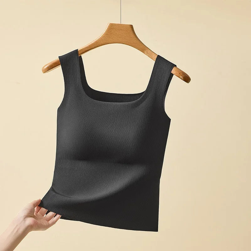 For 35-105kg 2025 New Seamless Plus Size Camisole Top for Women with Fixed Cup Build-in Bra Beautiful Back Underwear Tummy Cover