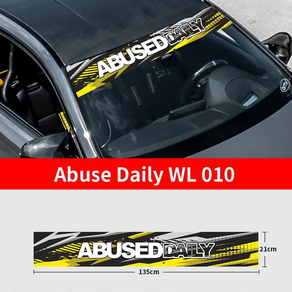 Abuse Daily Car Front and Rear Windshield Stickers Waterproof Sunscreen Windscreen Banner Decal Window Sticker Accessories