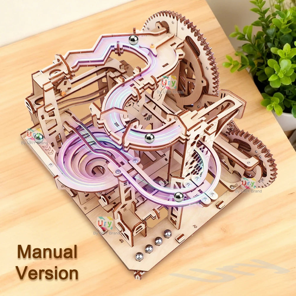 Ury 3D Wooden Puzzle Marble Run Set Track Device Mechanical Manual Model Science High Difficulty Maze Ball Assembly Toy