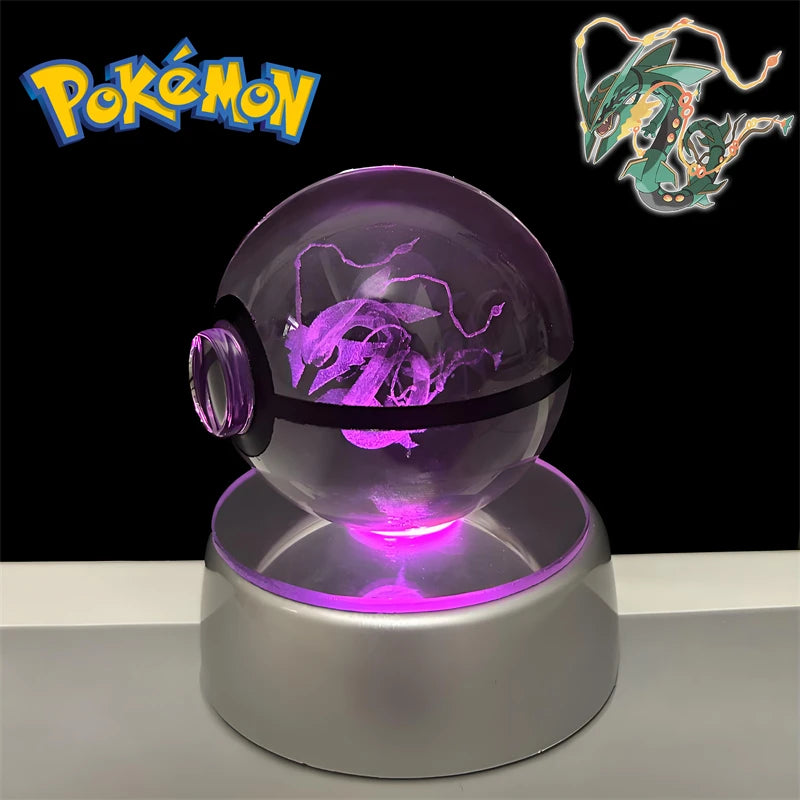 Pokemon 3D Crystal POKE BALL Figure Toys Snivy Dragonair Blastoise Venusaur Milotic Raichu Night Light LED Lamp Base Model Dolls