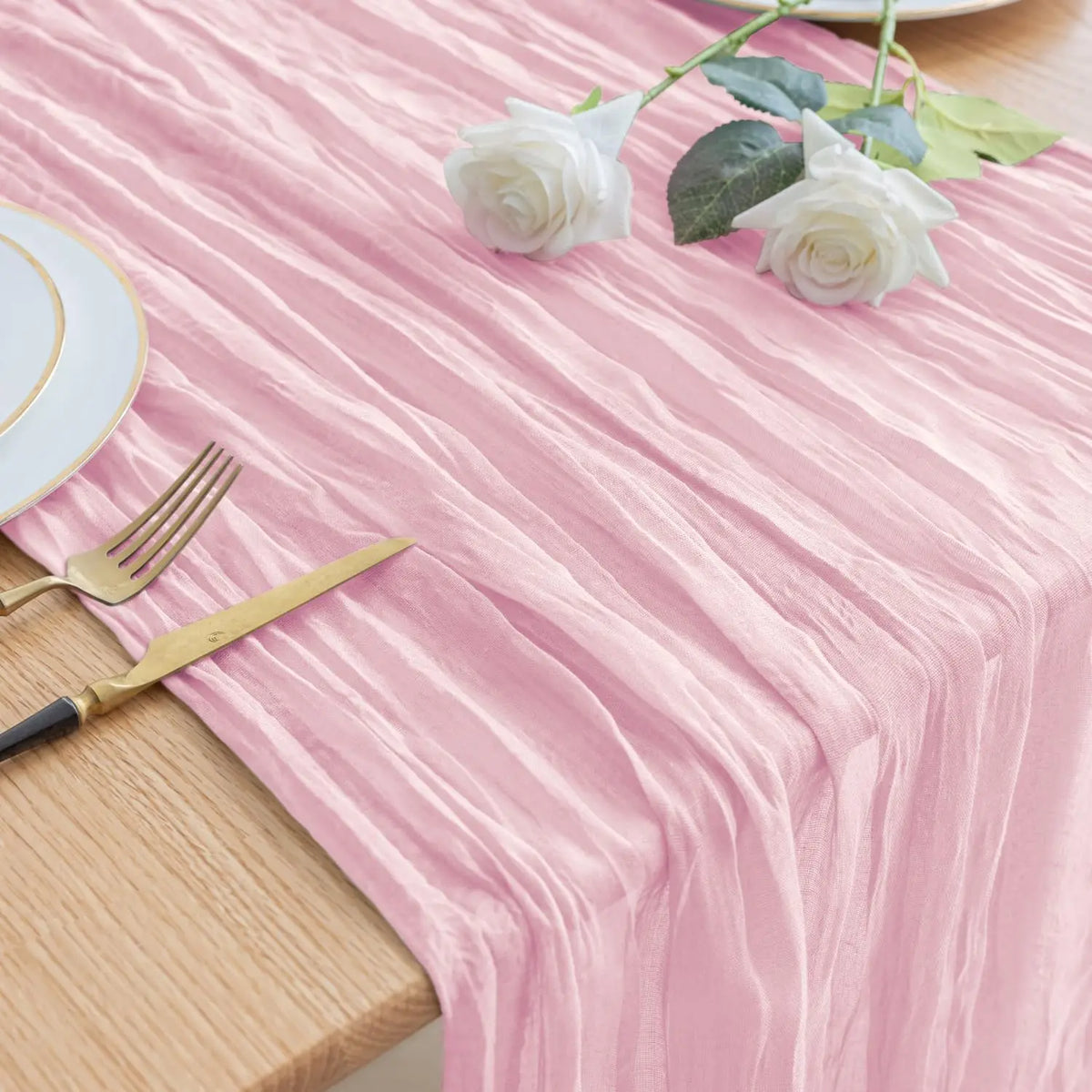 1PCS/6PCS 90*300CM Light Pink Cheesecloth Table Runner Boho Gauze Fabric Rustic Sheer Table Runners For Wedding Bridal Shower