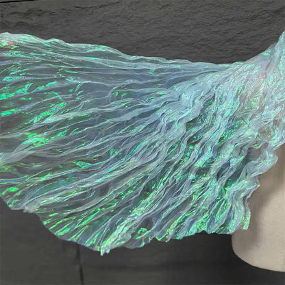 Wave Wrinkled Organza Fabric Gradient By The Meter for Decorative DIY Clothing Designer Sewing Laser Mermaid Texture Cloth White
