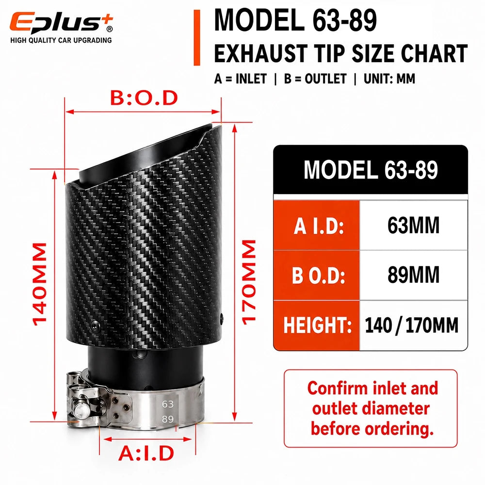 Universal Glossy Carbon Fiber Car Exhaust Muffler Tip Clamp‑On Straight Exhaust Pipe Mufflers Nozzle Straight Stainless Black