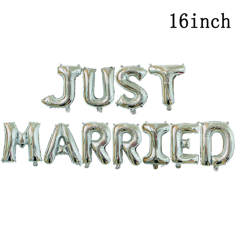 1Bag 16inch Just Married Foil Balloon Banner Bachelorette Hen Night Party Bridal Shower Engagement Party Wedding Decorations