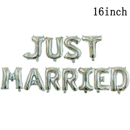 1Bag 16inch Just Married Foil Balloon Banner Bachelorette Hen Night Party Bridal Shower Engagement Party Wedding Decorations