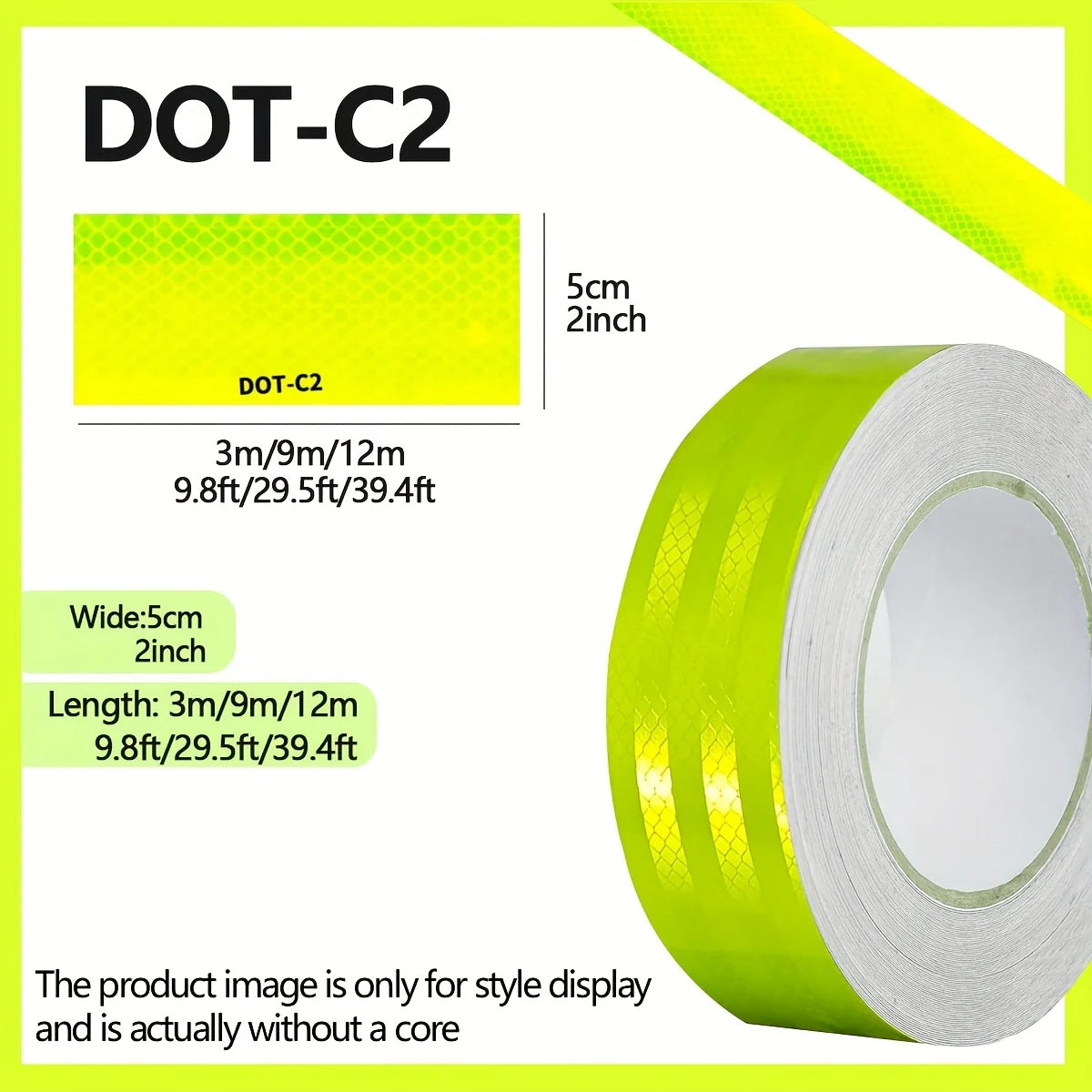 Reflective Tape Outdoor Waterproof DOT-C2 Fade Resistant Fluorescent Green Reflective Tape Strong Adhesive Safety Warning Tape
